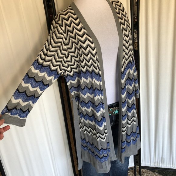 Carole Little Sweaters - Very Feminine Knit Jacket Cardigan with Belt - Chevron